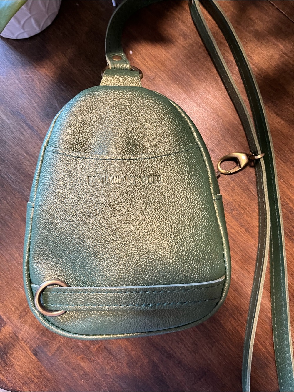 Portland Leather Green Pebbled Crossbody Mini Bag - Picture 2 of 3